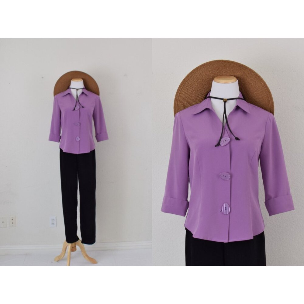 Vintage 90s Purple Stretch Blouse by‎ Kathy Chen | size 8